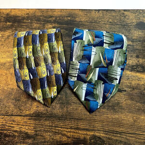 J.Garcia Mens Lot 2 Neckties Silk Geometric Abstract Collection Forty & FiftyTwo